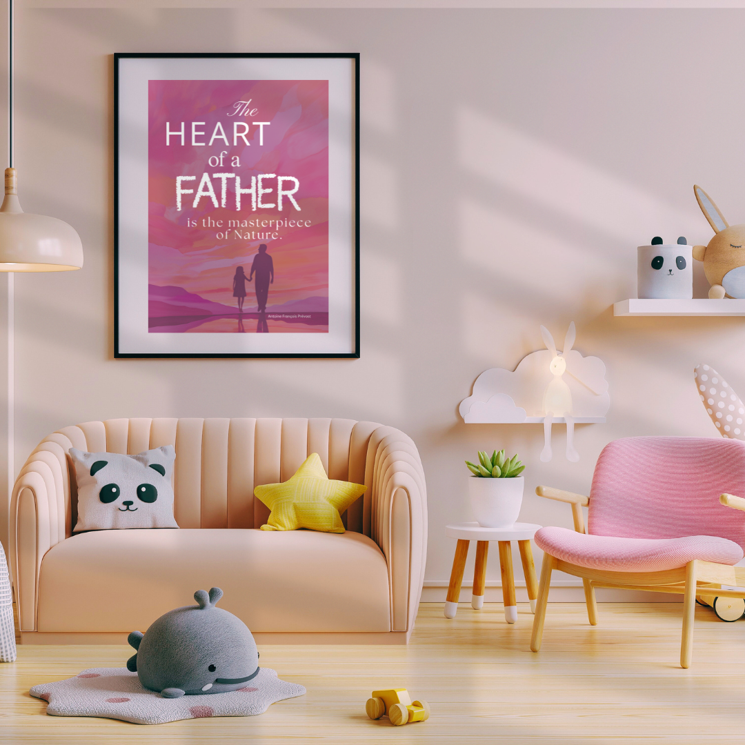 Heartfelt quote art for fathers displayed in kids' bedroom with kids toys decor.