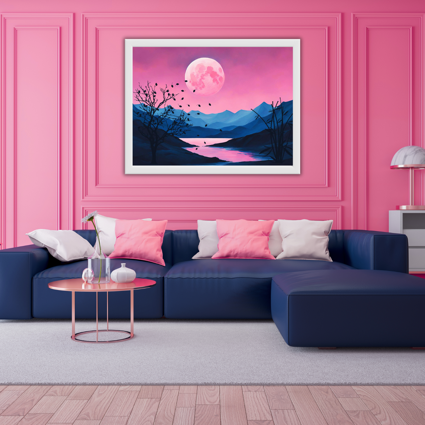 Pink Moon Landscape Digital Wall Art Prints