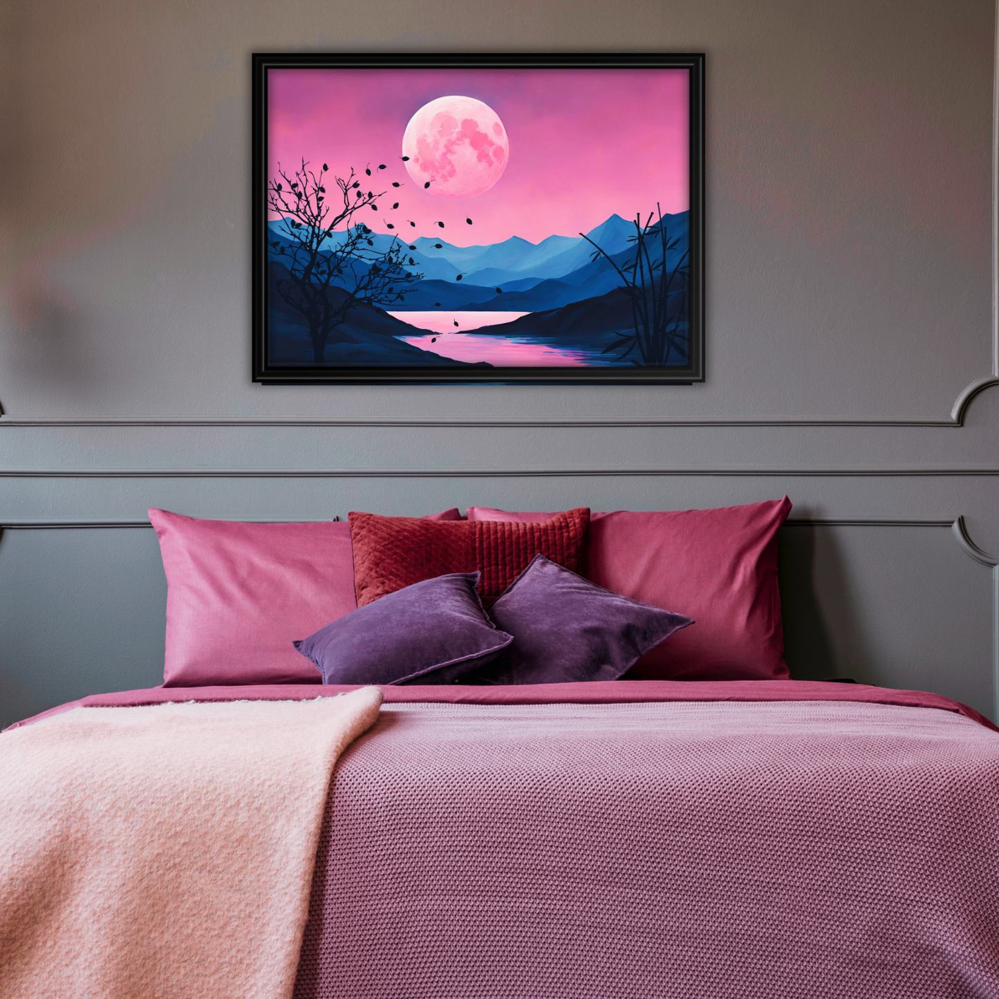 Pink Moon Landscape Digital Wall Art Prints