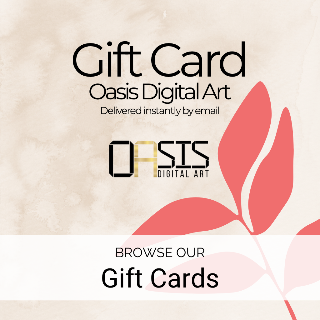Gift Card Collection in beige, black and coral red.