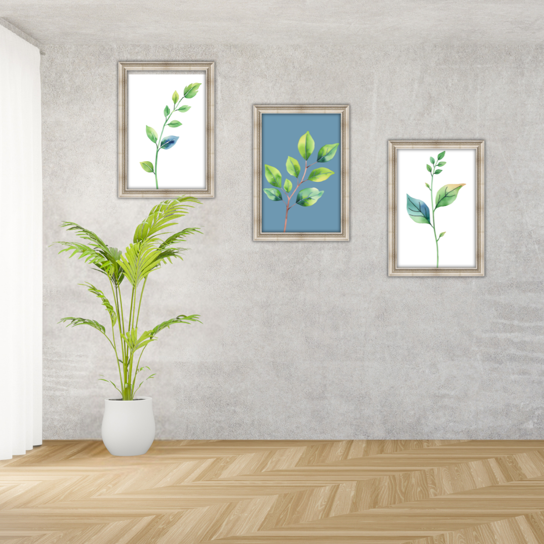 Botanical Green on Blue Digital Wall Art Prints