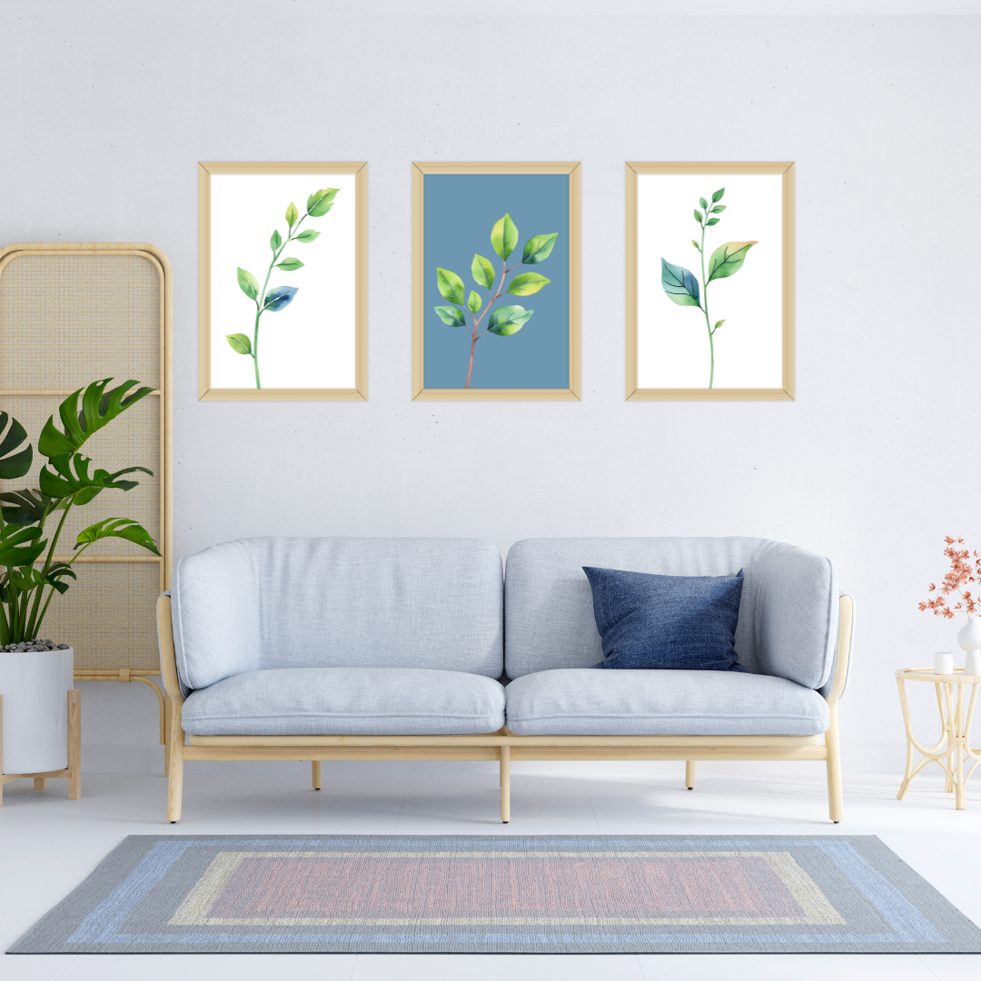 Botanical Green on Blue Digital Wall Art Prints