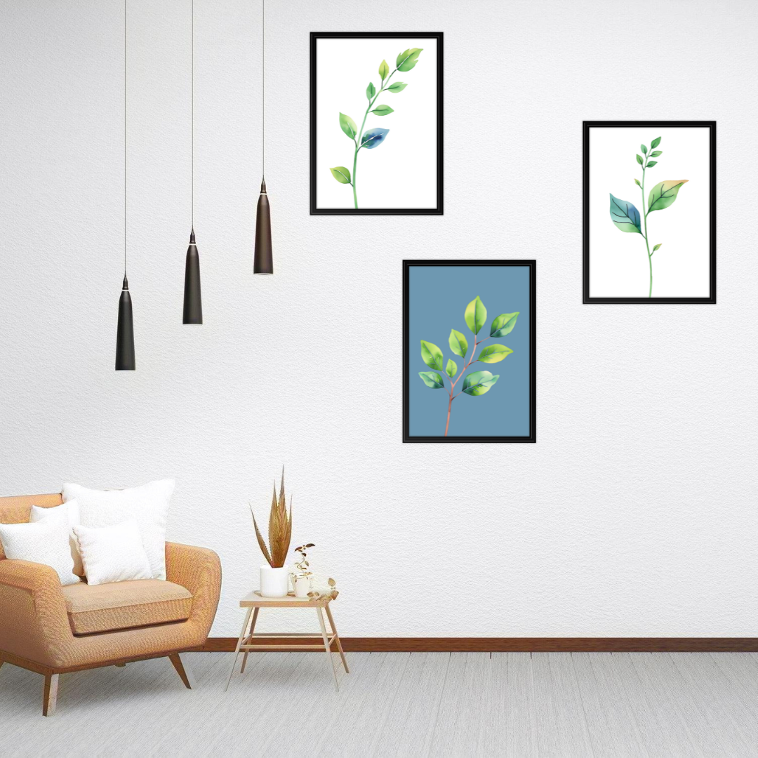 Botanical Green on Blue Digital Wall Art Prints