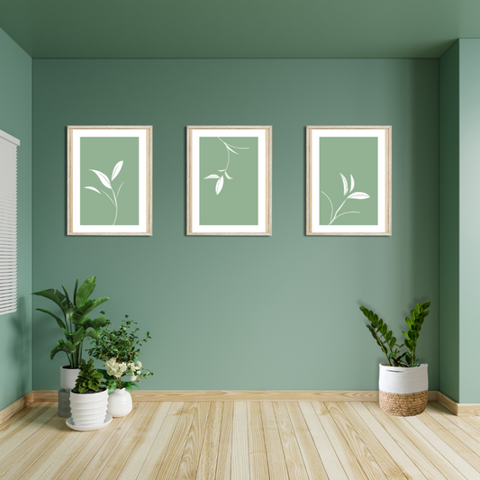Botanical White on Sage Digital Wall Art Prints