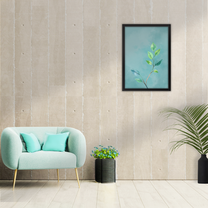 Close-up of digital botanical art with green and smoky teal tones on a wooden, textured backdrop.