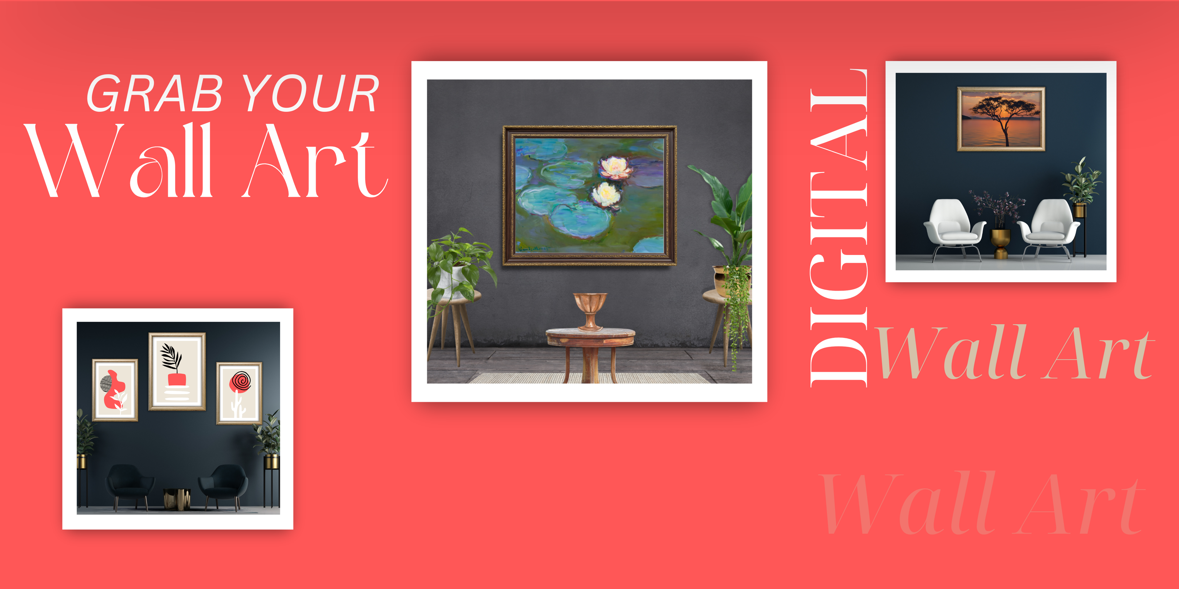 Instant download art prints displayed in cozy home – unique and affordable digital artwork