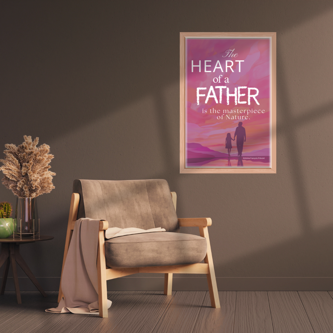 Father’s Day quote print in a cozy reading area with soft lighting, a blanket, and an armchair.