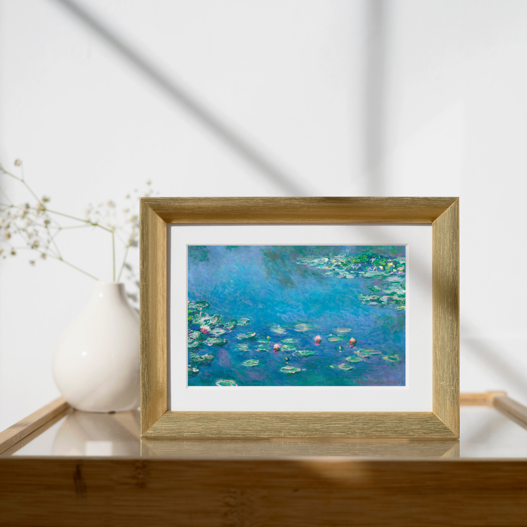 Detail view of digitally enhanced color depth in Monet’s tranquil lily pond.