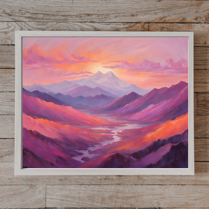 Close‑up of Dawn’s Embrace art mounted on a wooden background.
