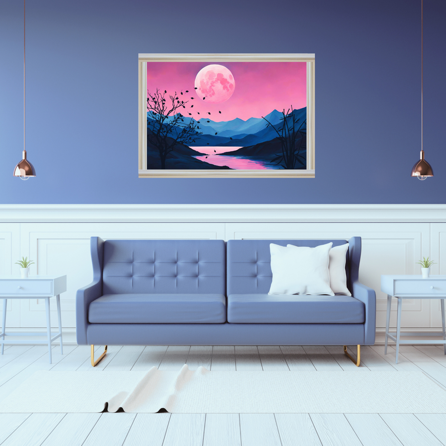 Pink Moon Landscape Digital Wall Art Prints