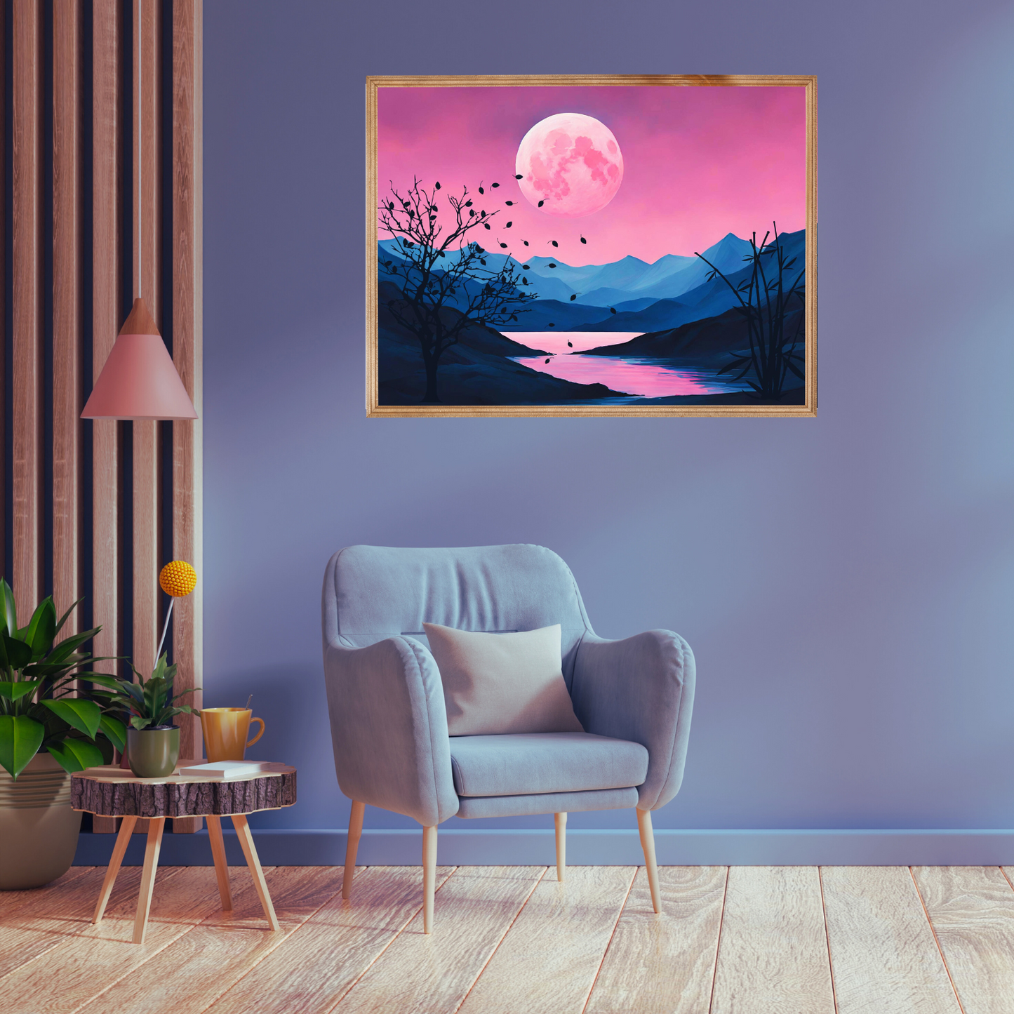 Pink Moon Landscape Digital Wall Art Prints