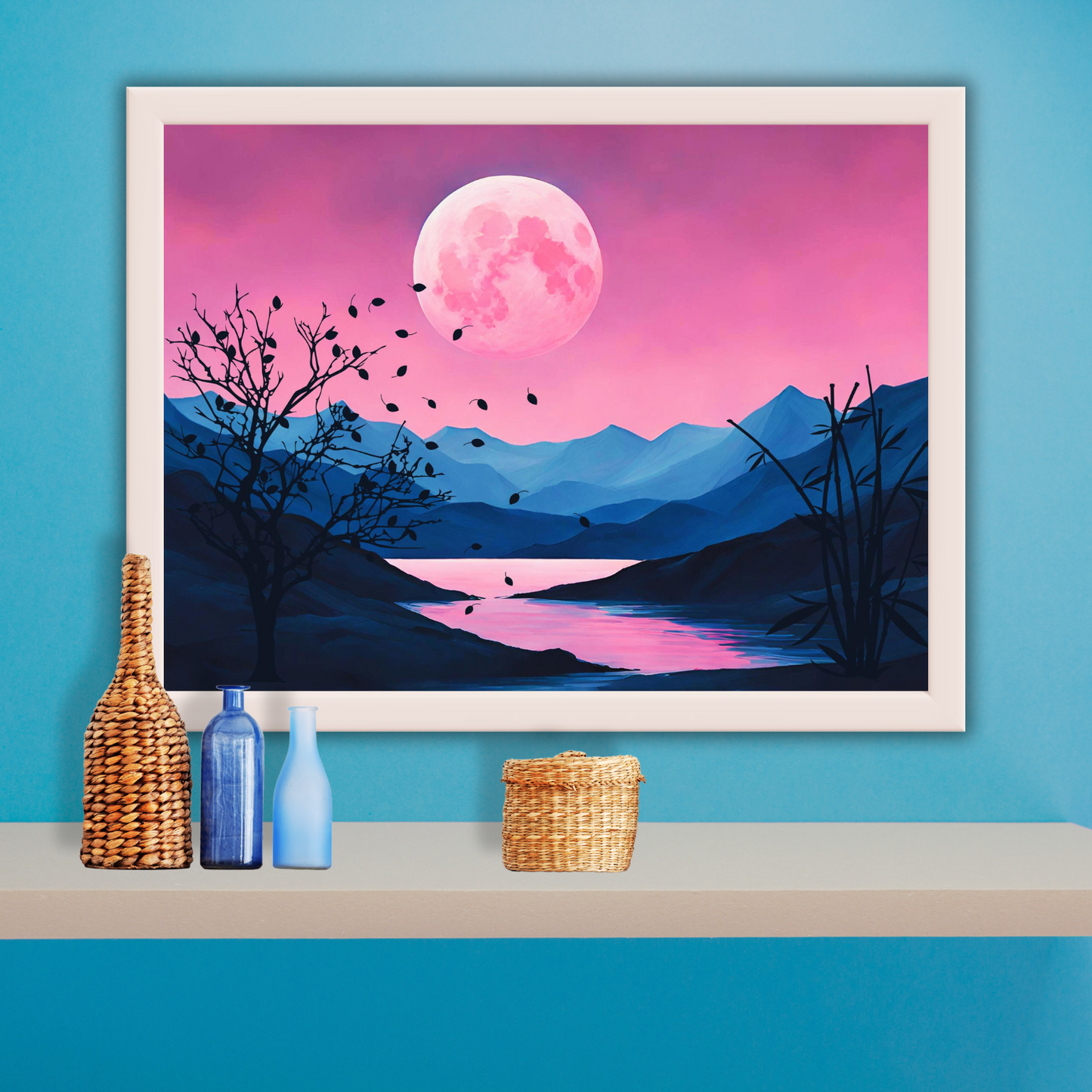Pink Moon Landscape Digital Wall Art Prints