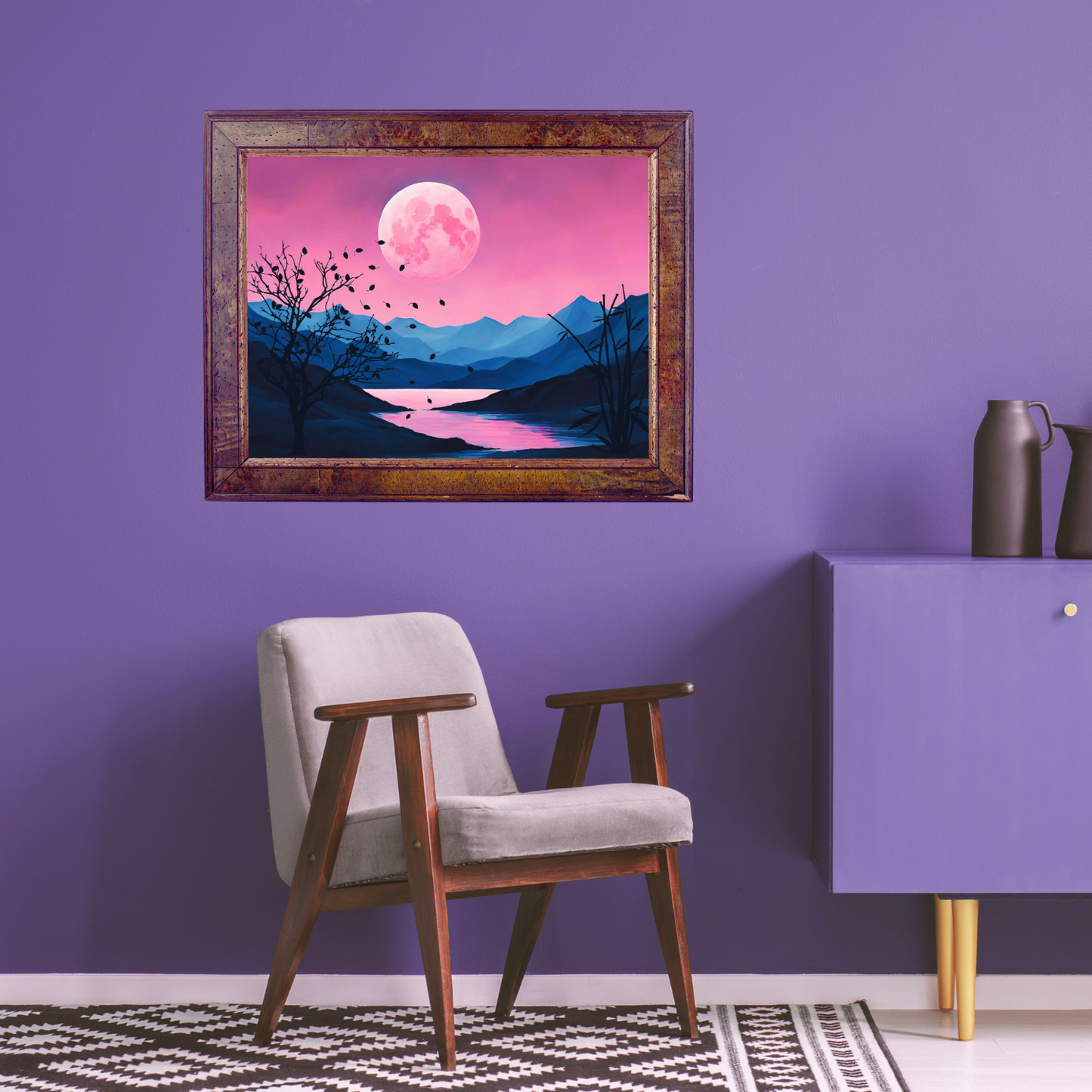 Pink Moon Landscape Digital Wall Art Prints