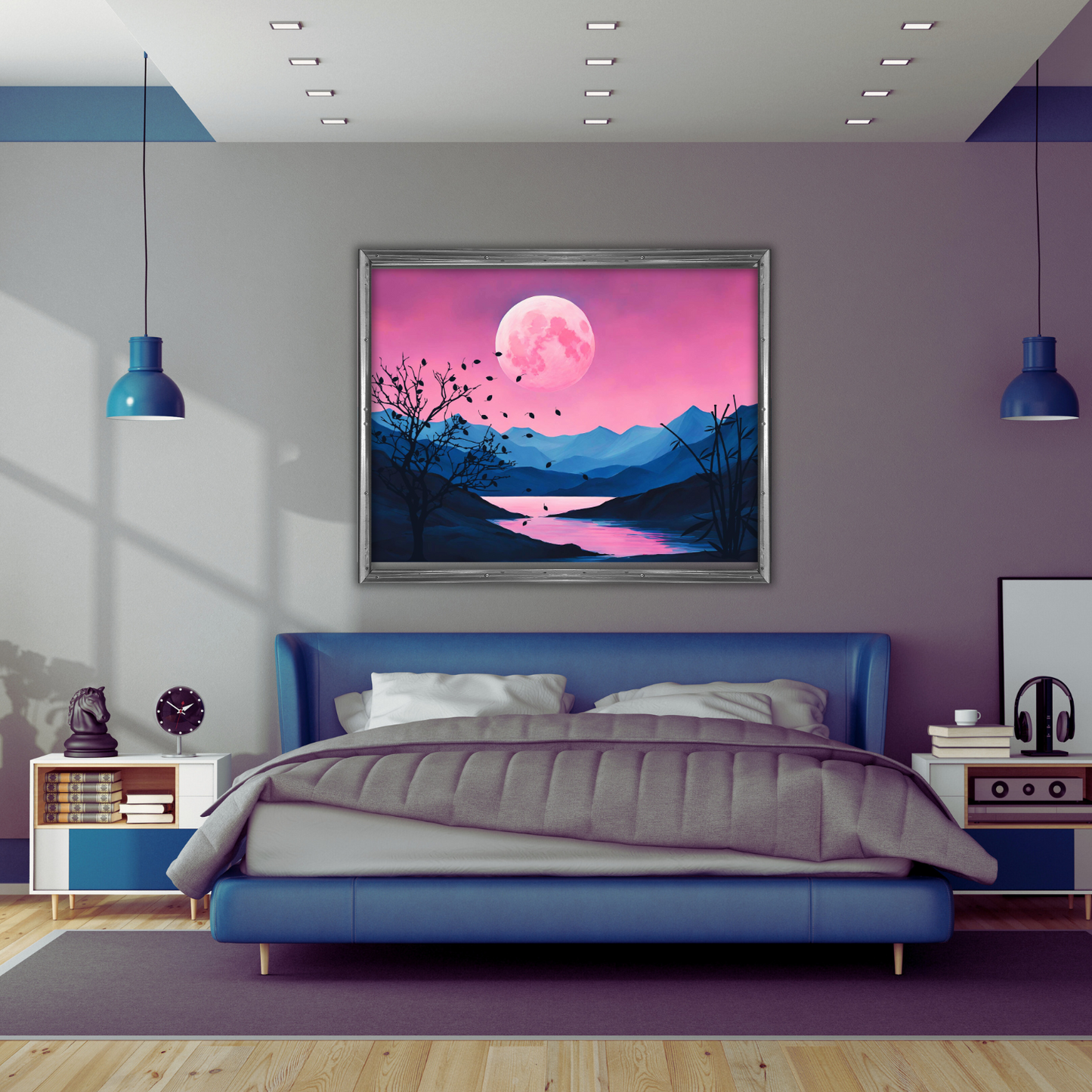 Pink Moon Landscape Digital Wall Art Prints