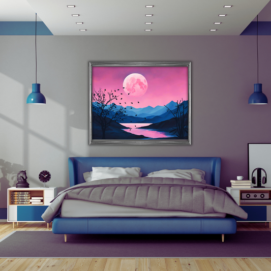 Pink Moon Landscape Digital Wall Art Prints