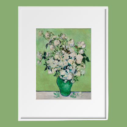 Close‑up of Van Gogh Roses print against a lime green backdrop.
