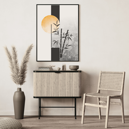 Japandi Bamboo & Rising Sun Wall Art – Zen Minimalist Printable (Instant Download)